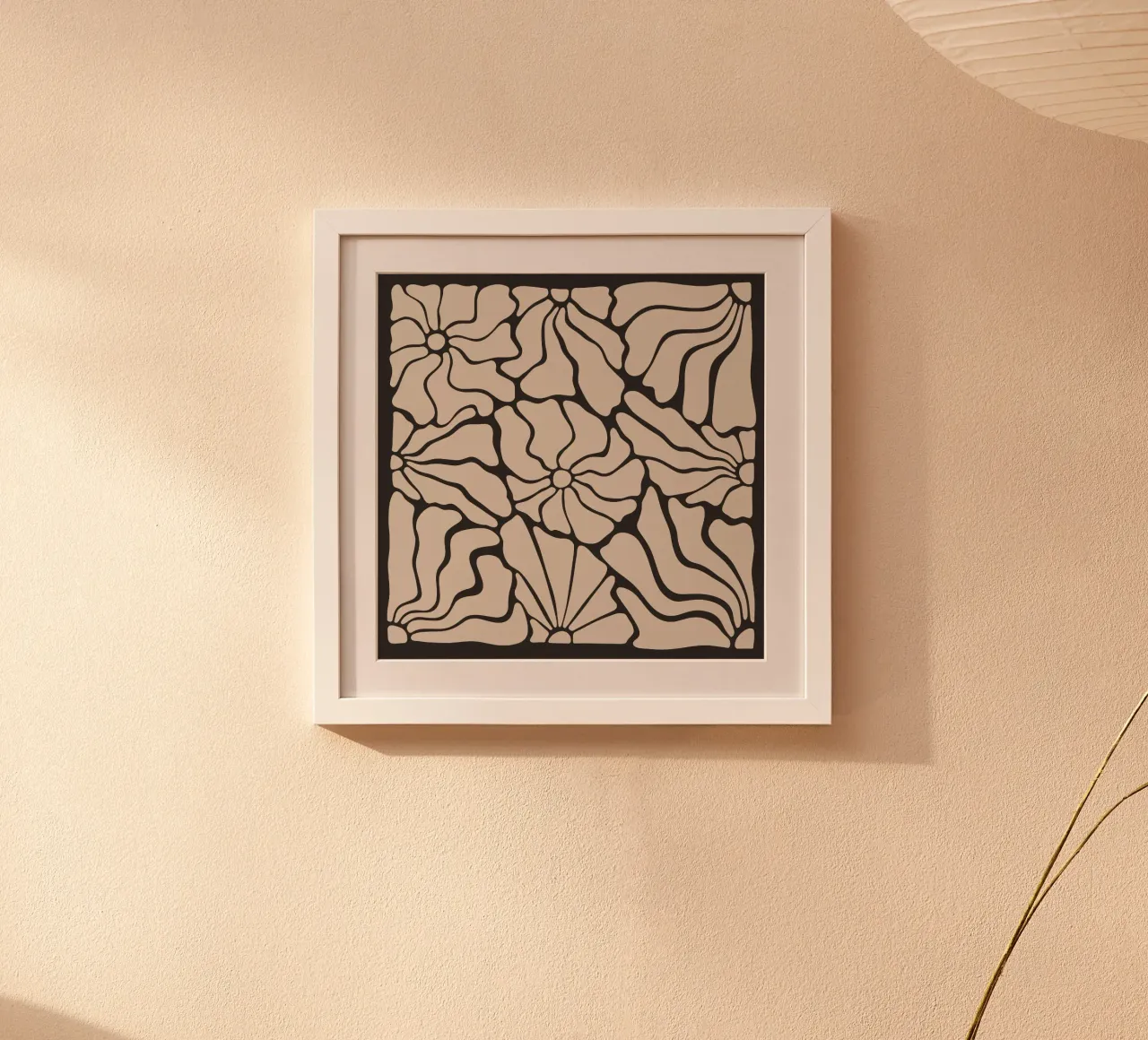 Astratto Midcentury Modern 80s Fiori Nero Beige carta hahnemühle da Modern Muse