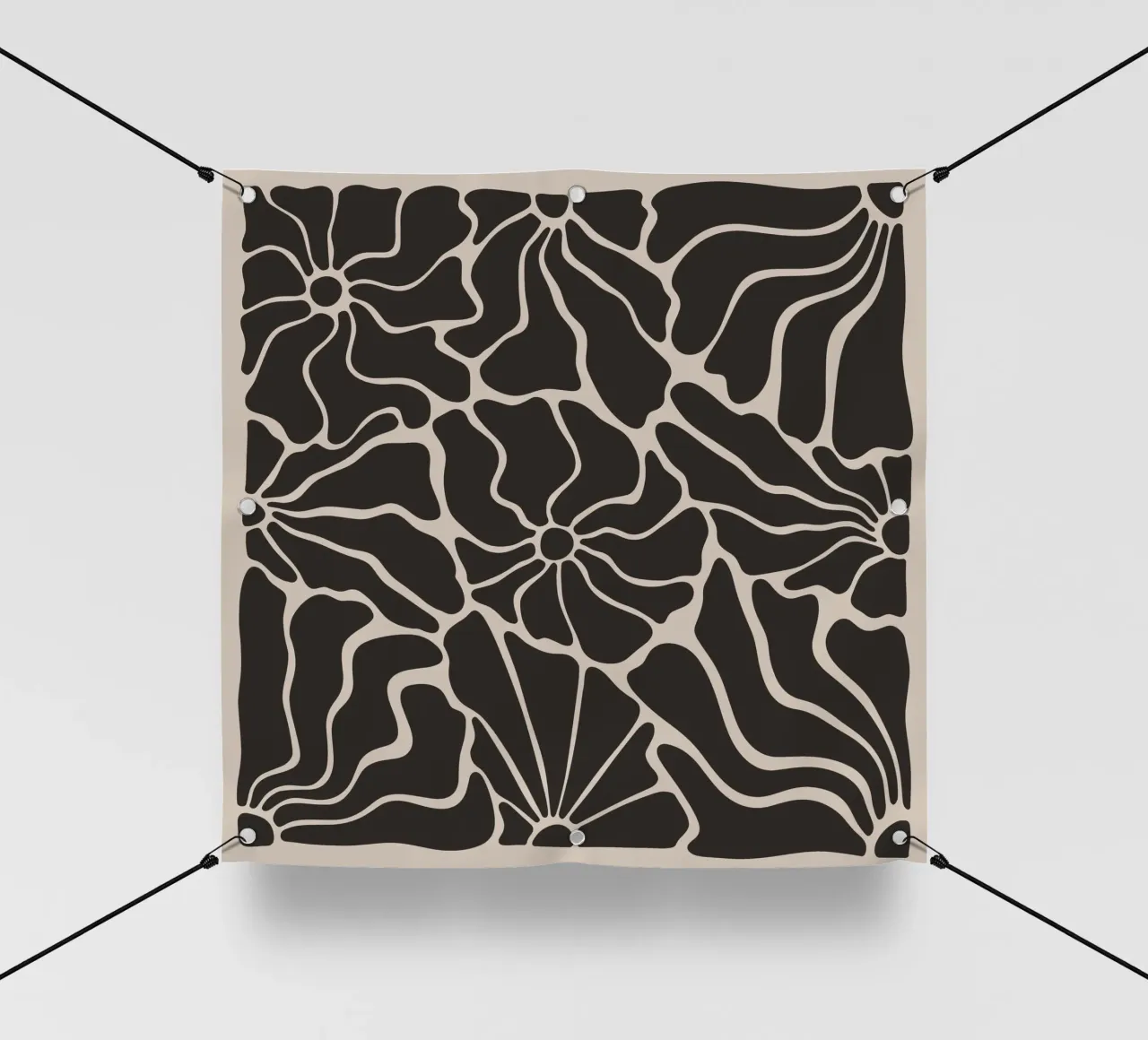Astratto Midcentury Modern 80s Fiori Nero Beige 1 telo in pvc da Modern Muse
