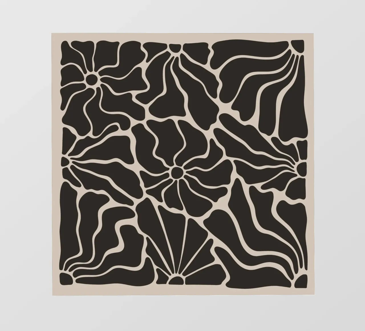 Astratto Midcentury Modern 80s Fiori Nero Beige 1 telo in pvc da Modern Muse