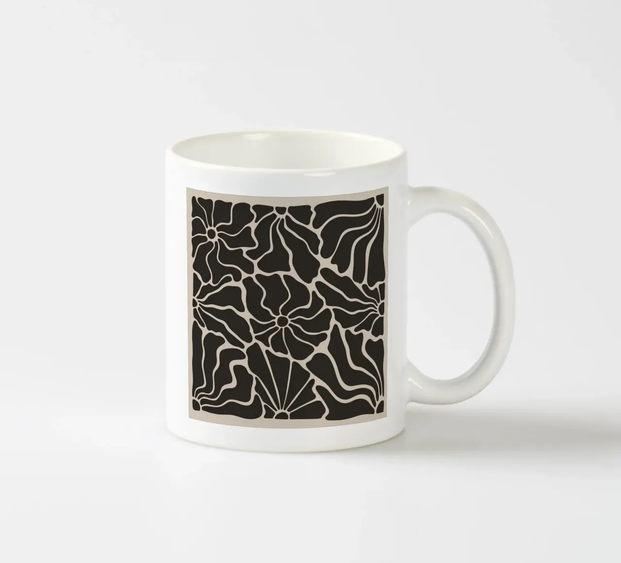 Astratto Midcentury Modern 80s Fiori Nero Beige 1 tazza in ceramica da Modern Muse