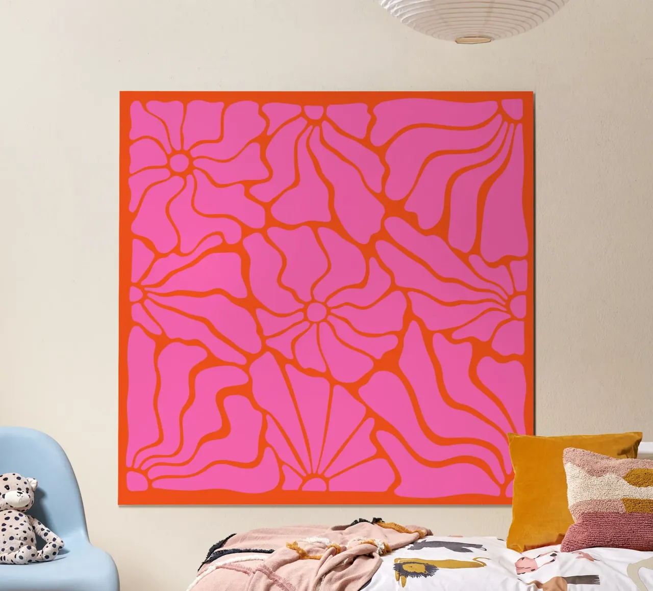 Astratto Midcentury Modern 80s Fiori Arancione Rosa poster con telaio in plastica da Modern Muse