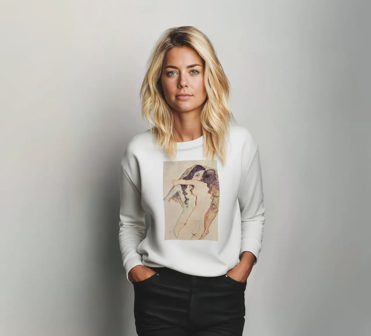 Egon Schiele - Two Women Embracing Sweatshirt von Timeless Artworks