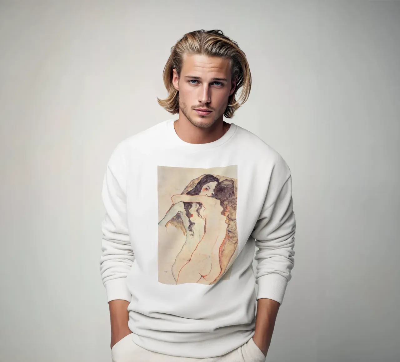 Egon Schiele - Two Women Embracing Sweatshirt von Timeless Artworks