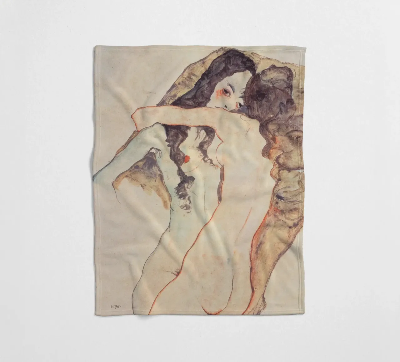 Egon Schiele - Due donne abbracciate coperta in pile da Timeless Artworks