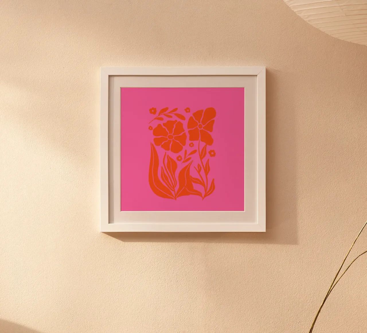 Giardino floreale retrò di metà secolo in rosa e arancione poster da Modern Muse