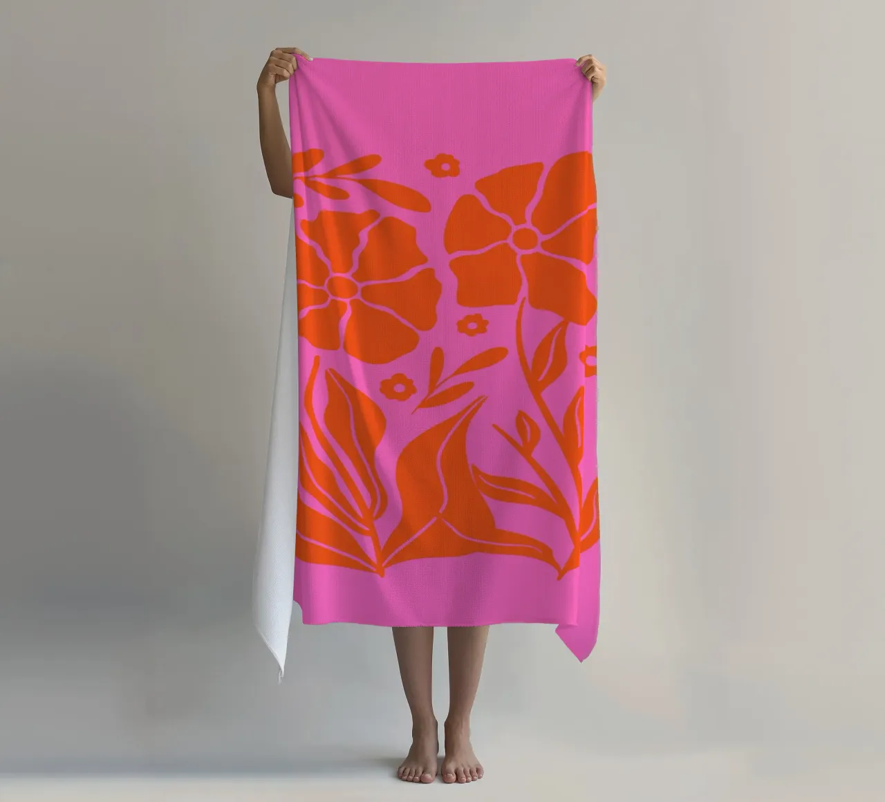 Retro Mid-Century Floral Garden in Pink and Orange beach towel by Modern Muse
