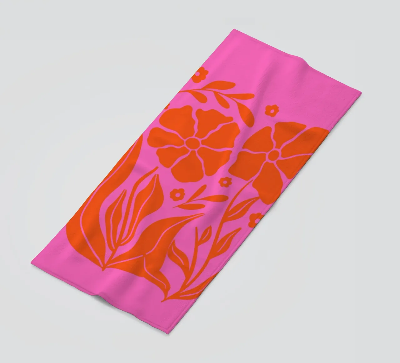Retro Mid-Century Floral Garden in Pink and Orange beach towel by Modern Muse
