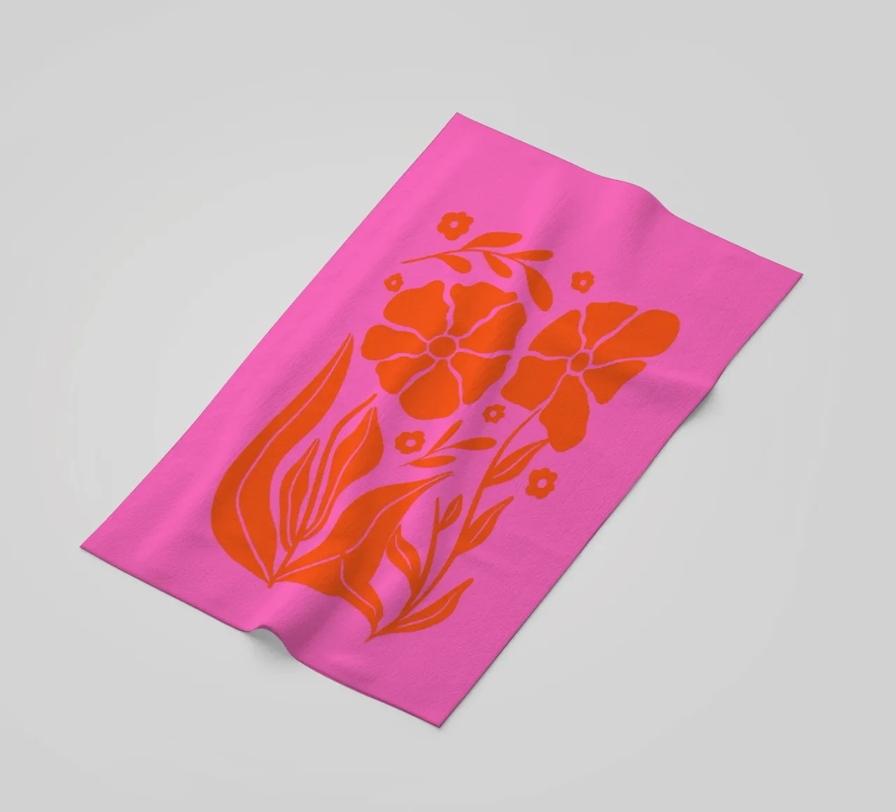 Retro Mid-Century Floral Garden in Pink and Orange beach towel by Modern Muse
