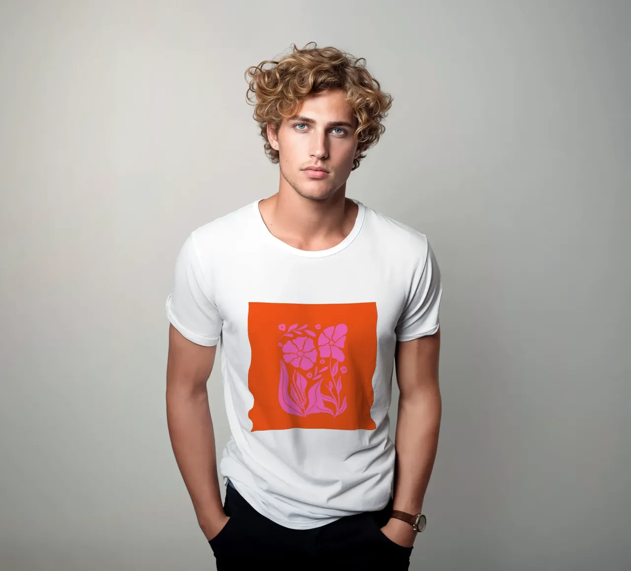 Giardino floreale retrò di metà secolo in rosa e arancione 1 t-shirt da Modern Muse
