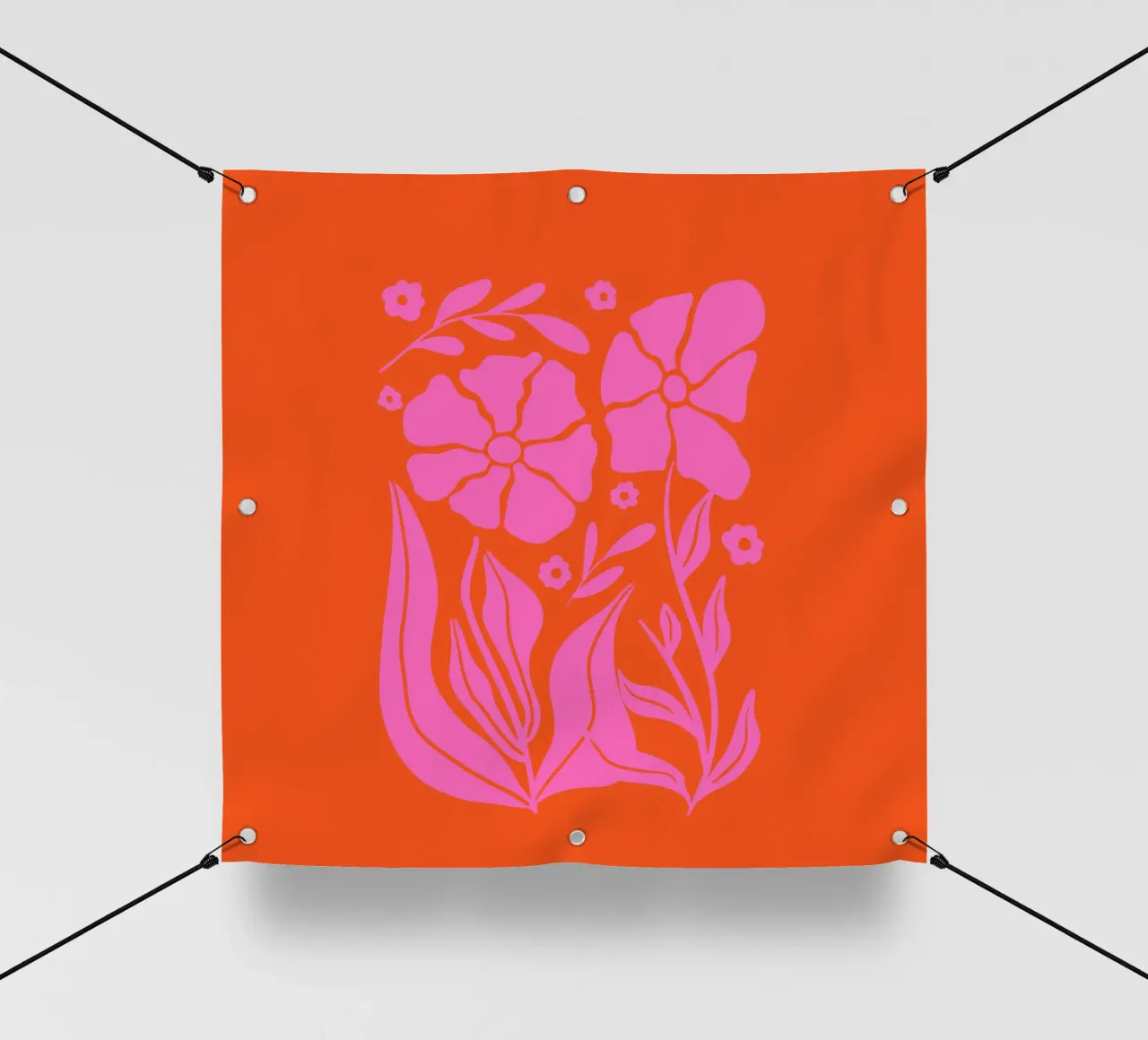 Giardino floreale retrò di metà secolo in rosa e arancione 1 telo in pvc da Modern Muse