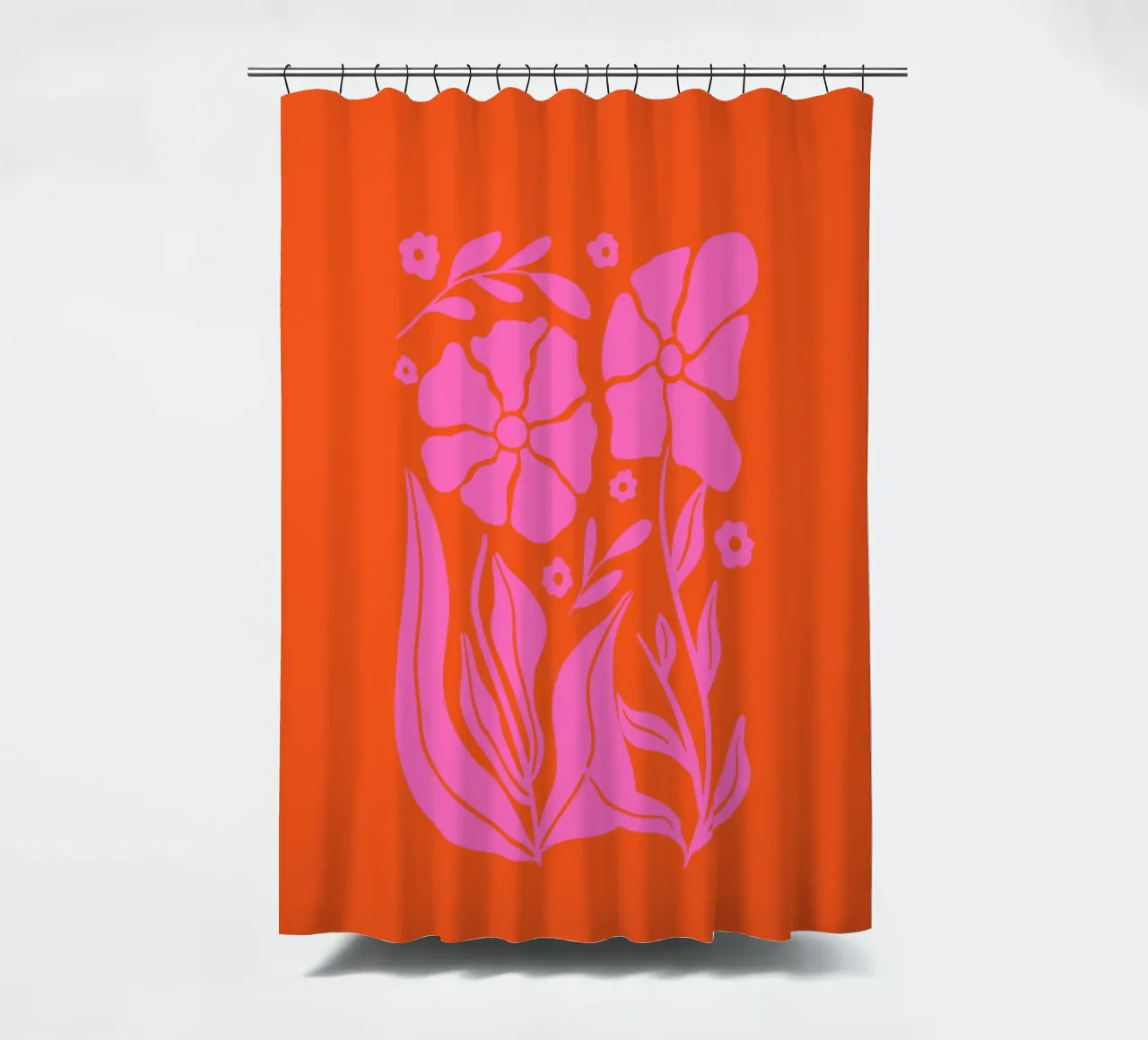 Retro Mid-Century bloementuin in roze en oranje 1 douchegordijn van Modern Muse