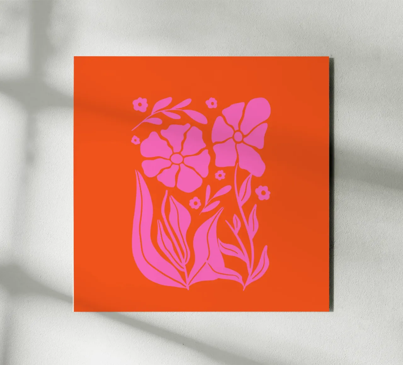 Giardino floreale retrò di metà secolo in rosa e arancione 1 alluminio dibond da Modern Muse