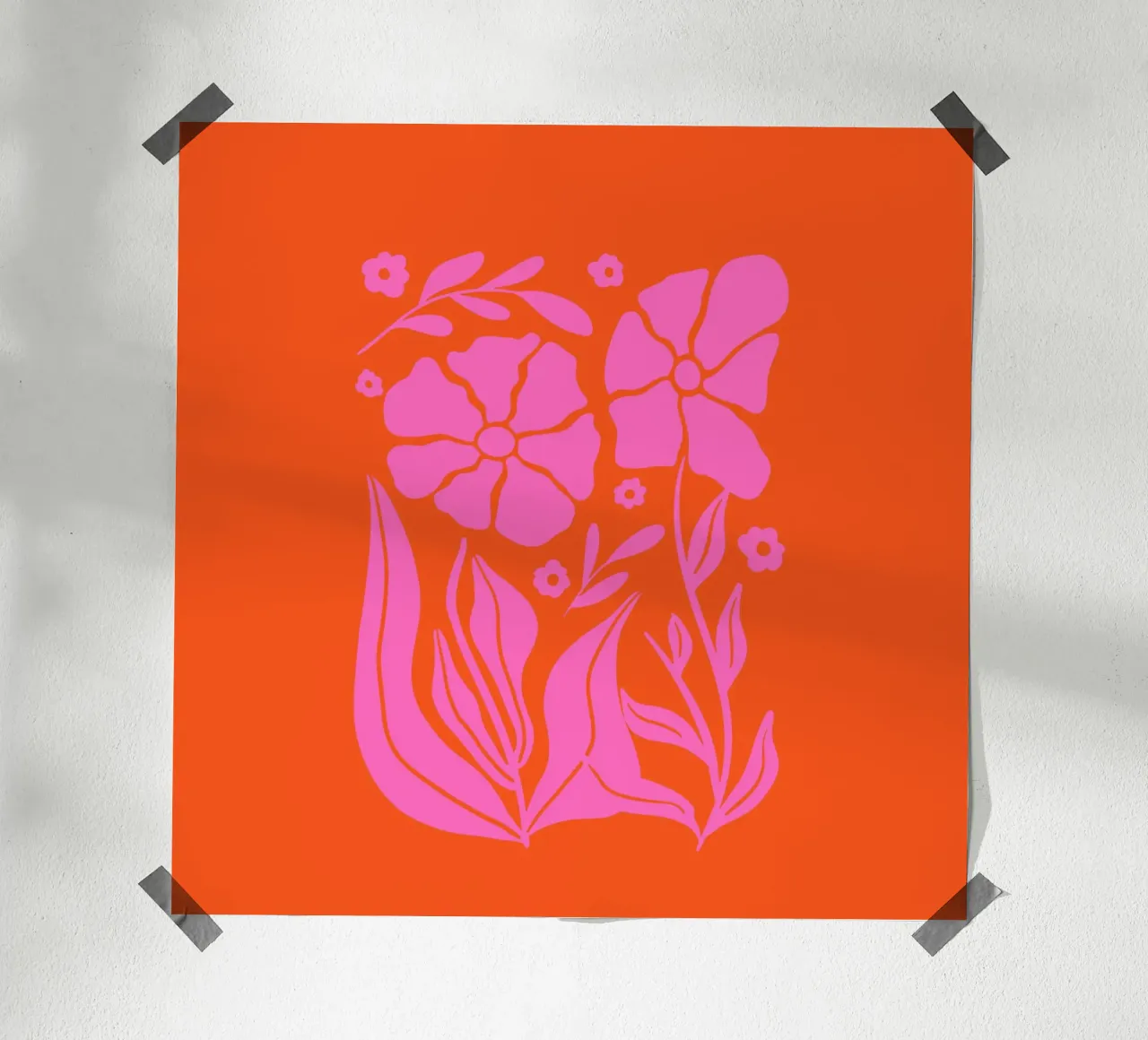 Giardino floreale retrò di metà secolo in rosa e arancione 1 carta hahnemühle da Modern Muse