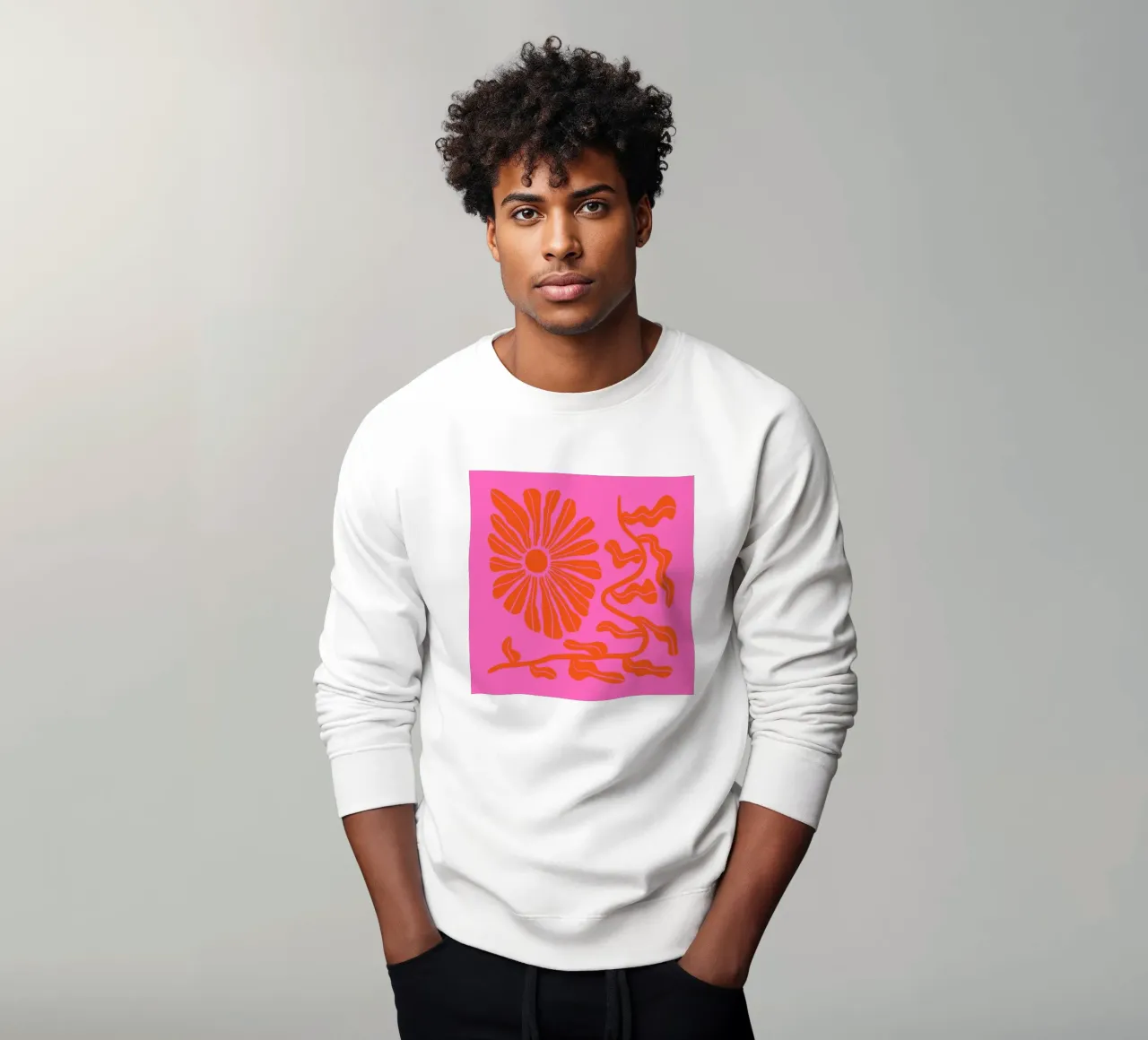 Retro Mid-Century Pink & Orange Floral Garden, 70s 80s 1 sweatshirt by Modern Muse