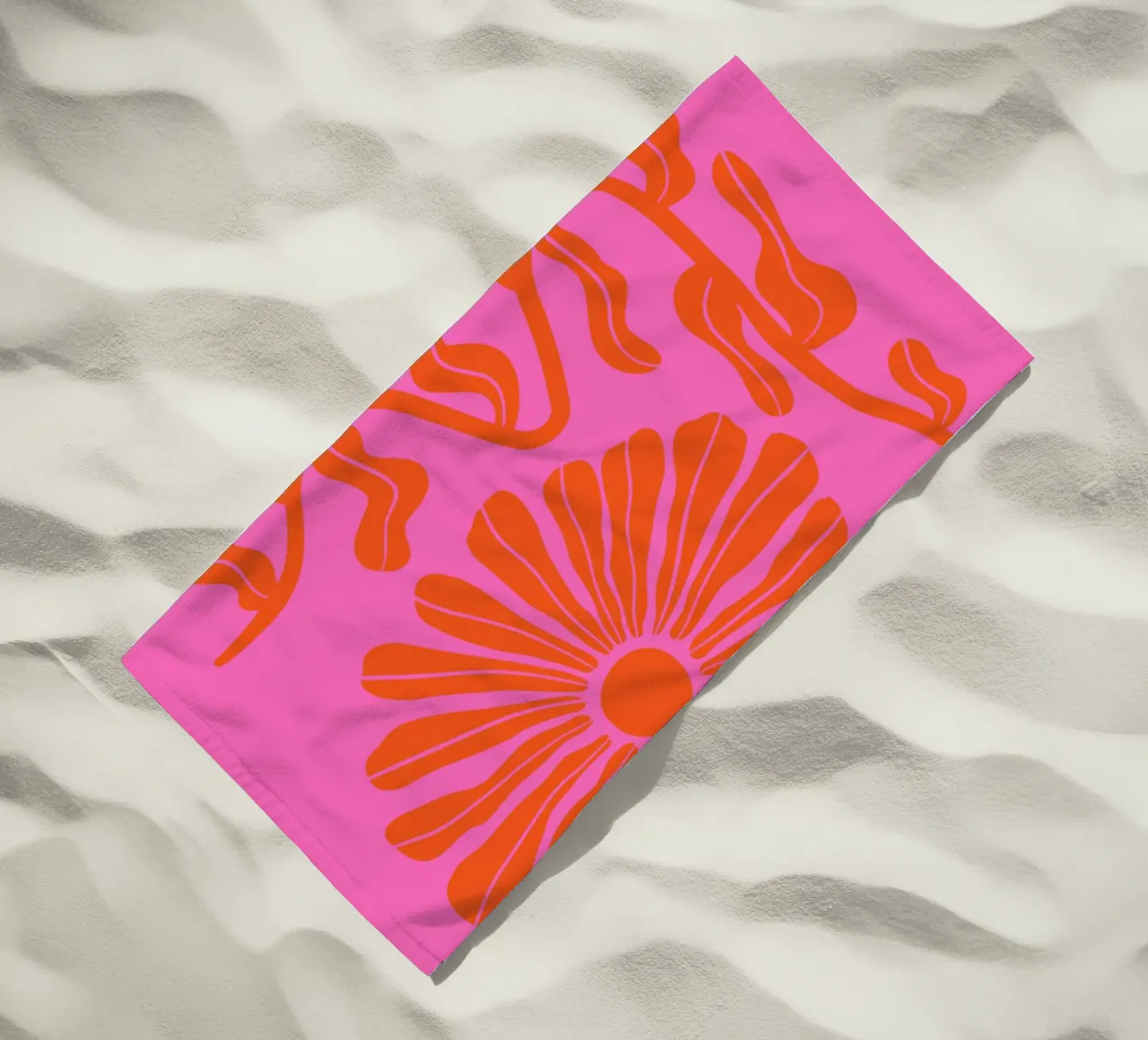 Retro Mid-Century Pink & Orange Floral Garden, 70s 80s 1 beach towel by Modern Muse