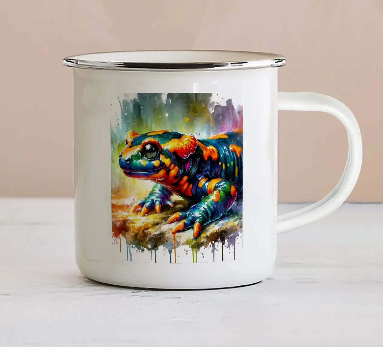 Salamandra acquerellata tazza in smalto da Chromatic Fusion Studio