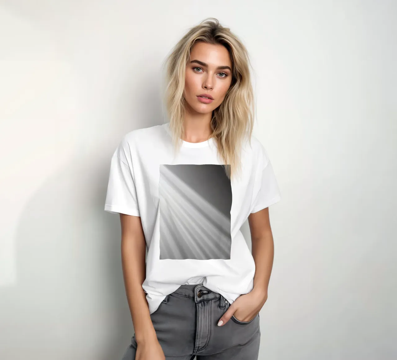 Elegant abstract wallpaper showcasing soft rays of light t-shirt by DesignDoodle