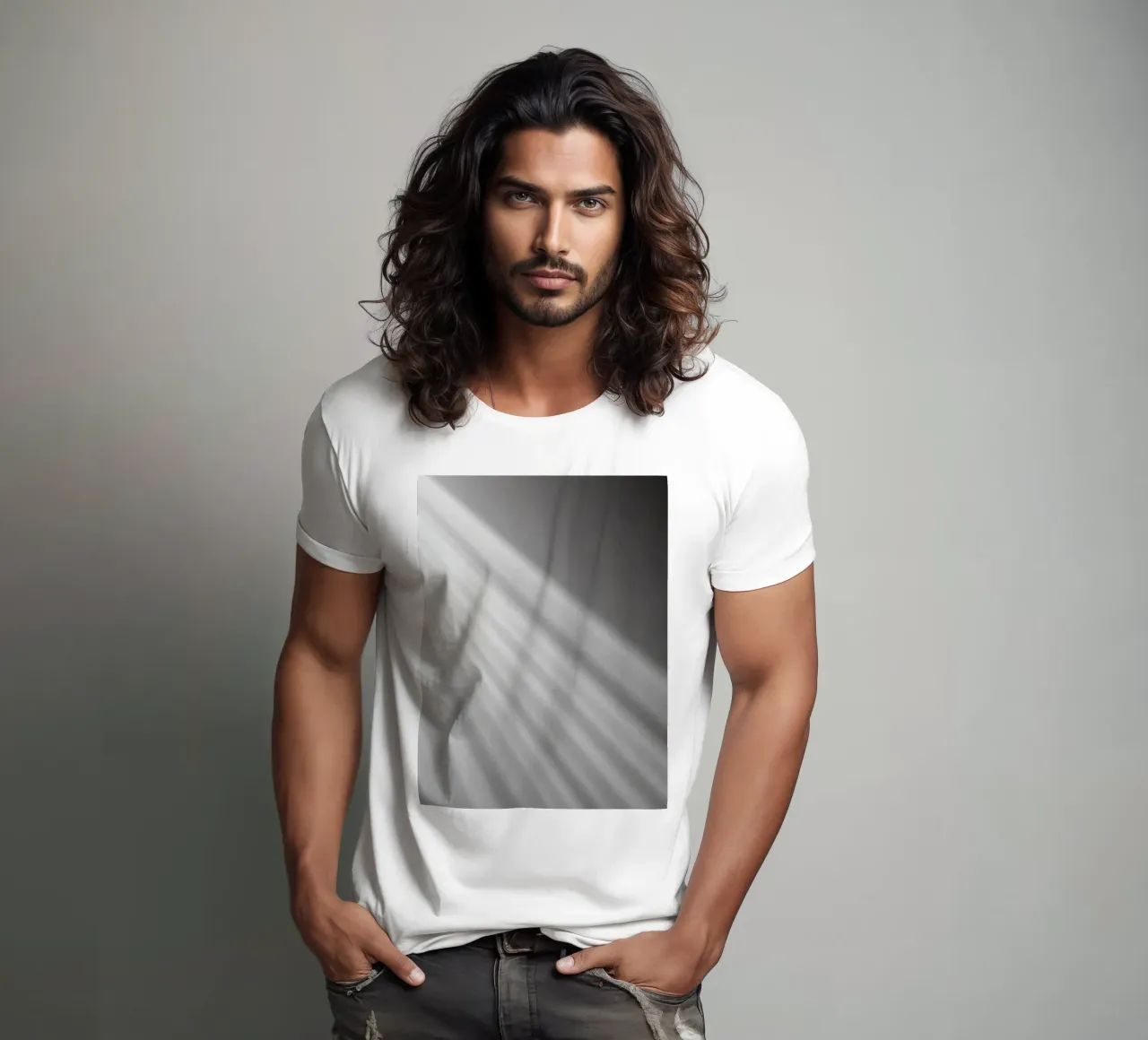Elegant abstract wallpaper showcasing soft rays of light t-shirt by DesignDoodle
