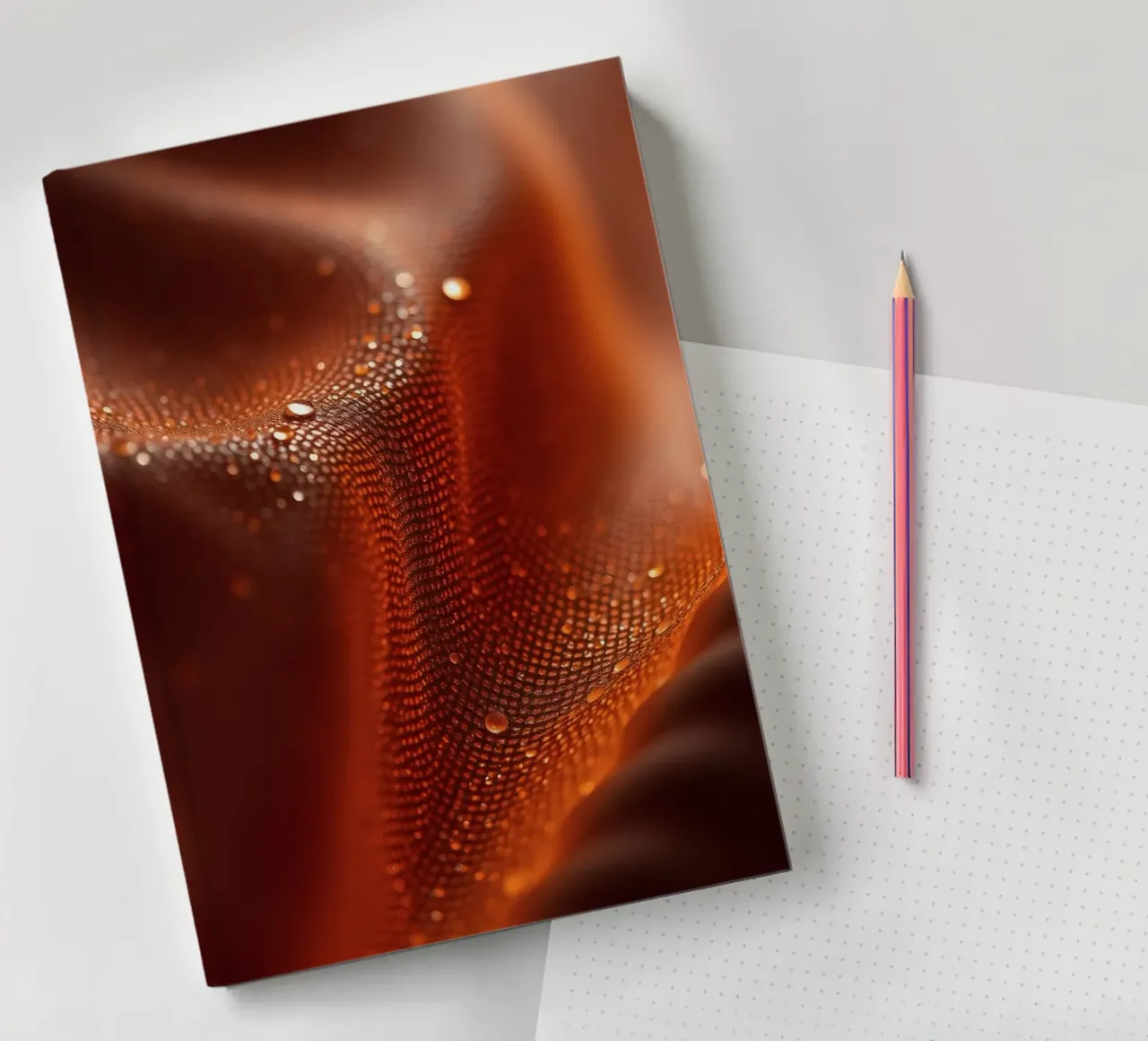 abstract featuring textured fabric with subtle water droplet notebook by DesignDoodle