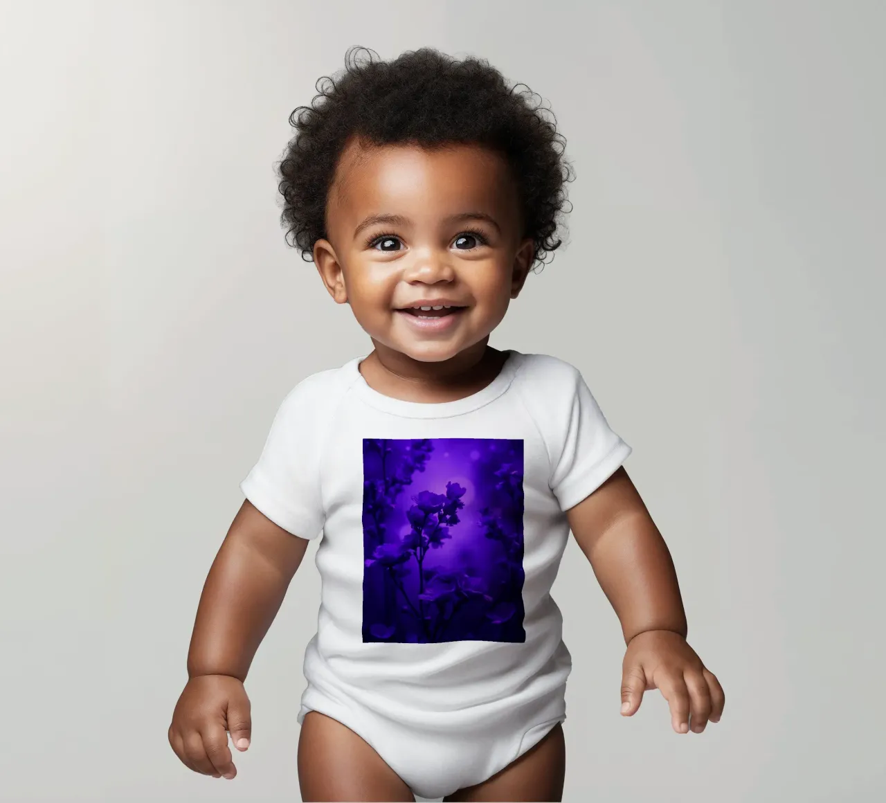 Lush purple flower wallpaper short-sleeve baby romper by DesignDoodle