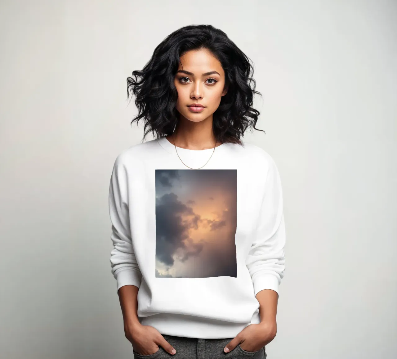 Soft hues of twilight emerge through clouds sweatshirt by DesignDoodle