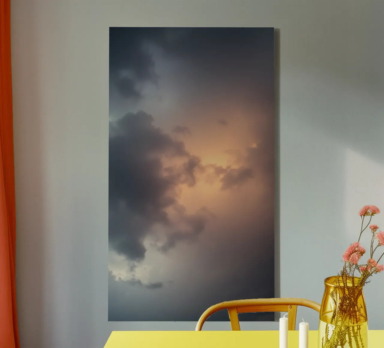 Soft hues of twilight emerge through clouds canvas with Floater frame by DesignDoodle