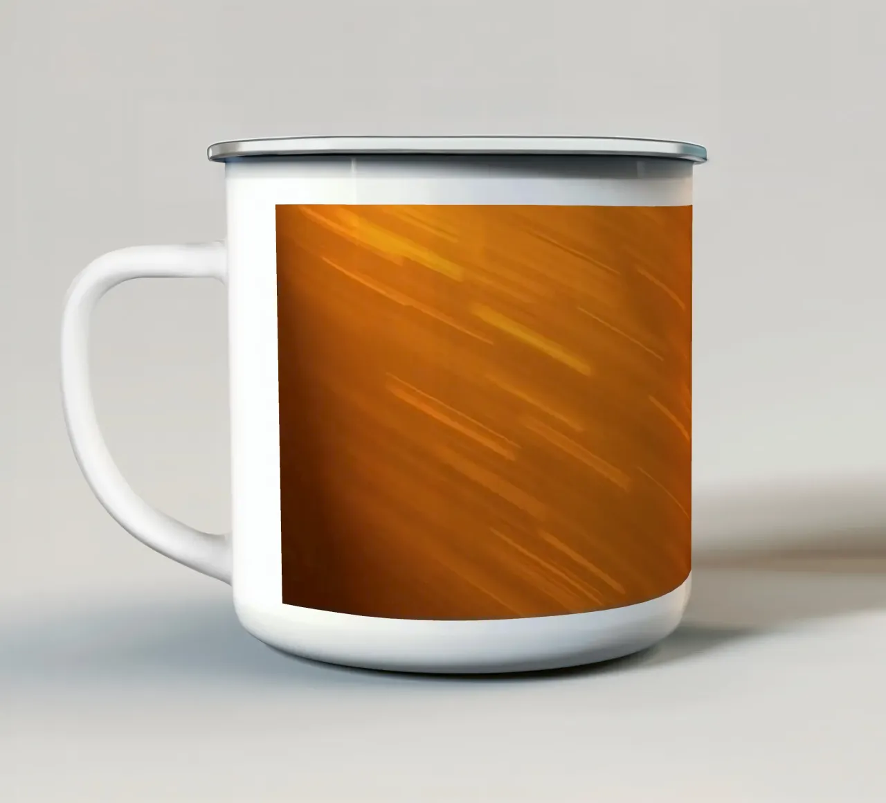 Luminoso sfondo astratto con luce arancione calda tazza in smalto da DesignDoodle