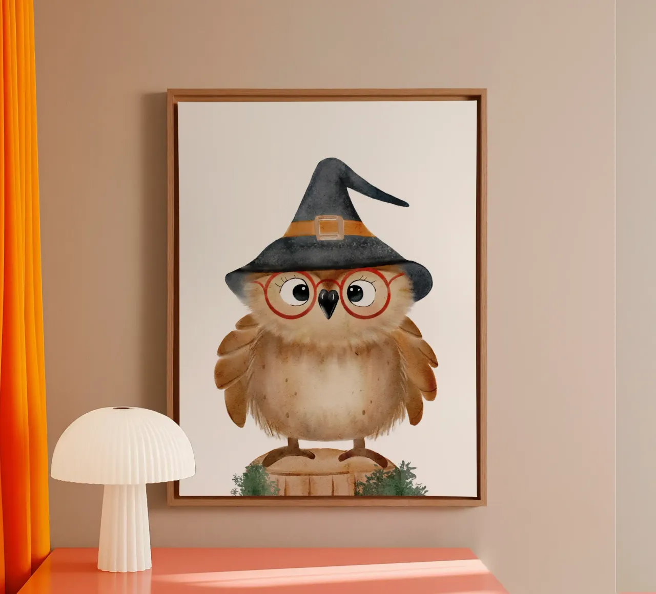 Eule Edda Tier Illustration Kinder HummelBaer canvas with Floater frame by HummelBär