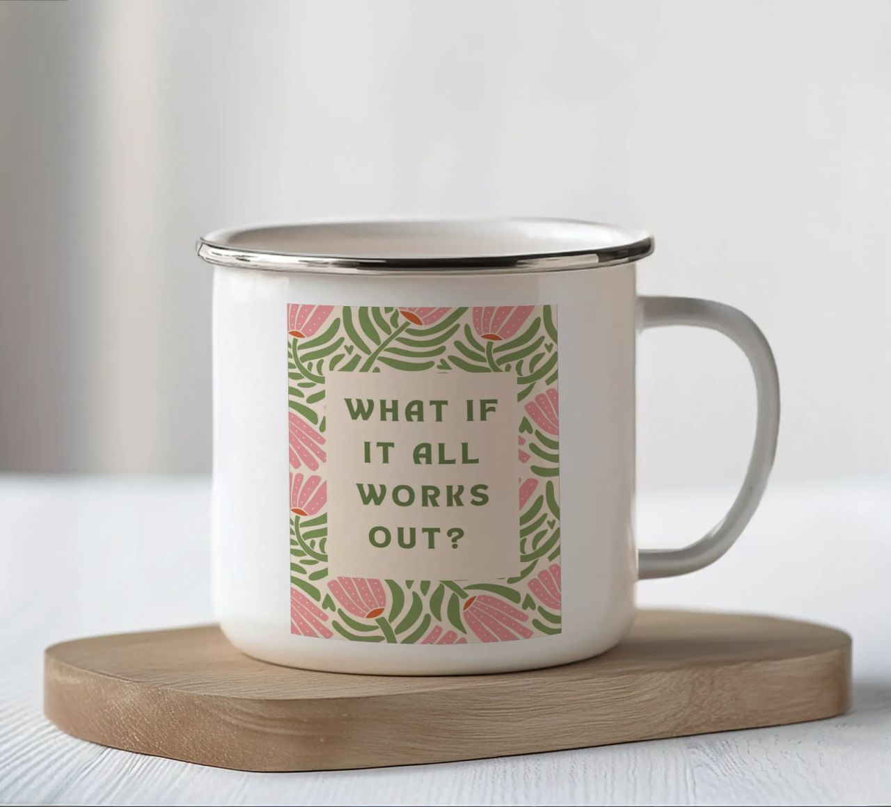 E se tutto si risolvesse? tazza in smalto da Wordswordswords