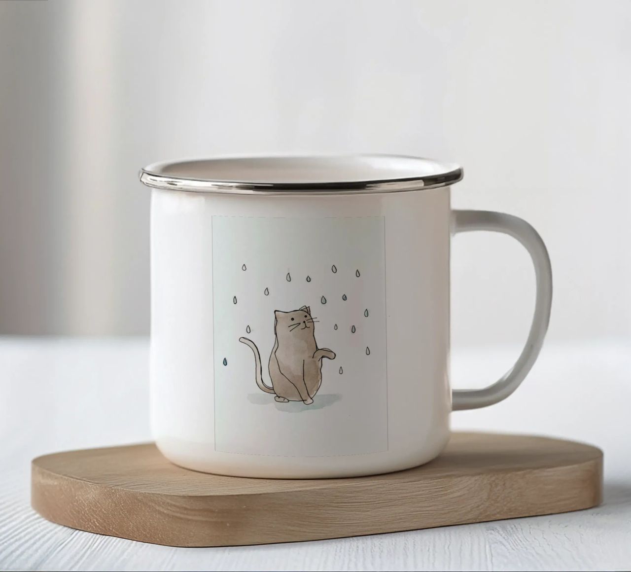 Cat in the Rain tazza in smalto da Farina Kuklinski