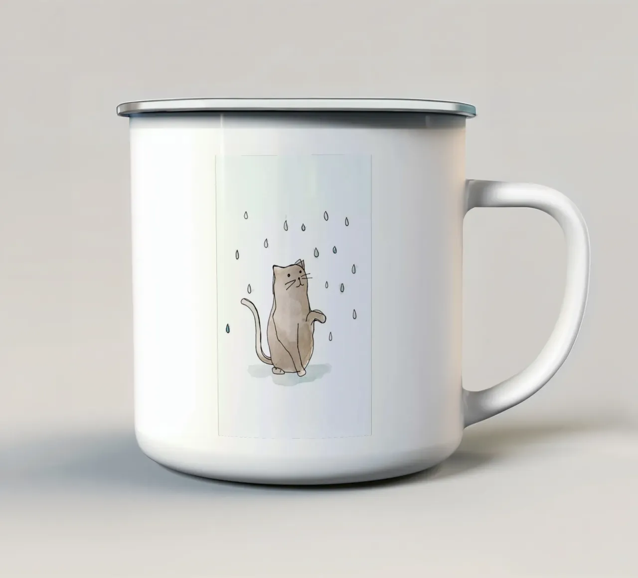 Cat in the Rain taza de esmalte de Farina Kuklinski