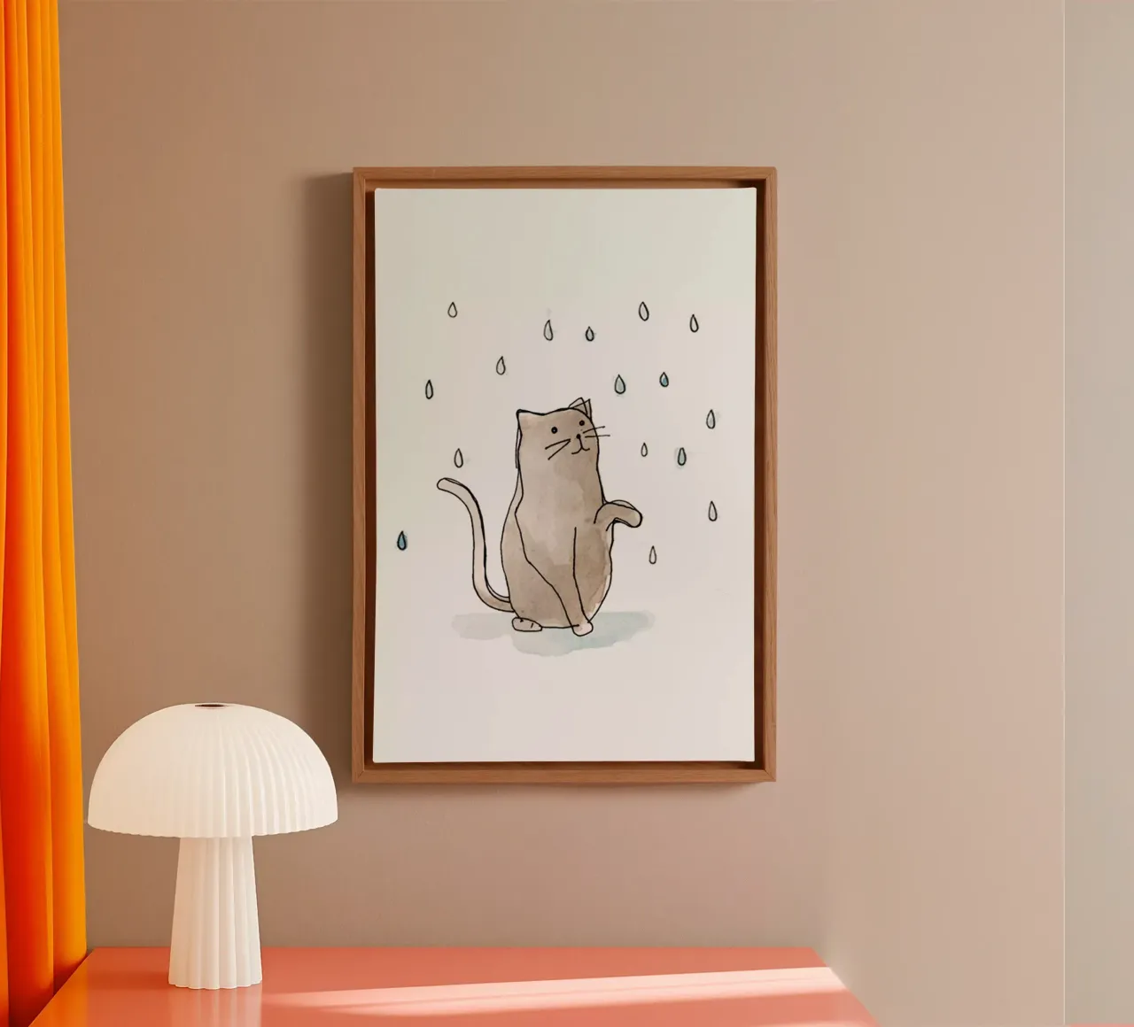 Cat in the Rain tela con Cornice a cassetta da Farina Kuklinski