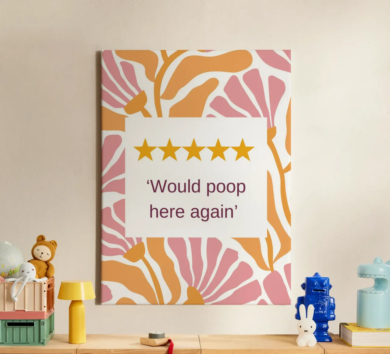 Grappig Toiletdecor 03 canvas met Baklijst van Wordswordswords