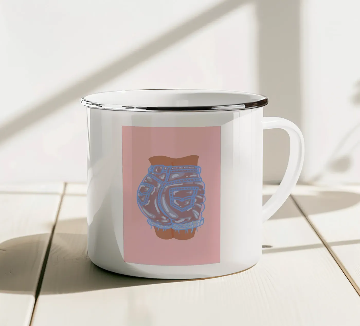Bubble Butt enamel mug by Laura O'Connor