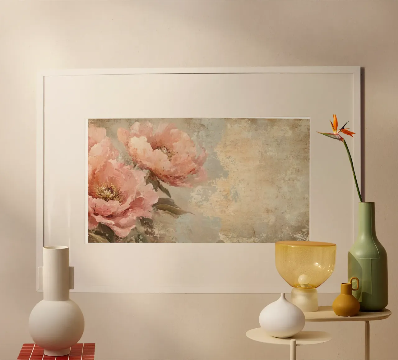 Rose vintage su sfondo rustico grunge poster con telaio in alluminio da Flower Garden - Uta Naumann