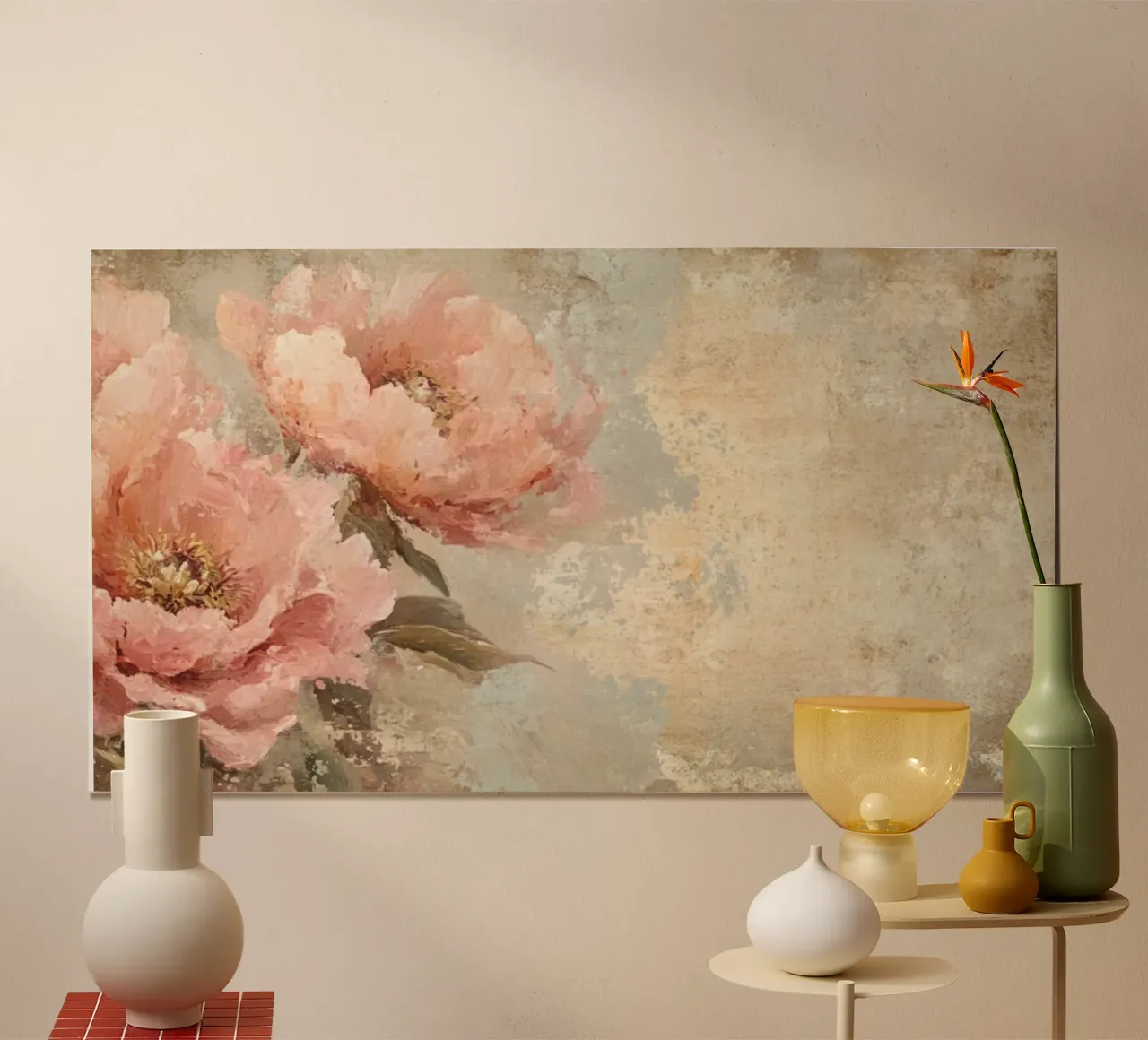 Rose vintage su sfondo rustico grunge poster con telaio in alluminio da Flower Garden - Uta Naumann