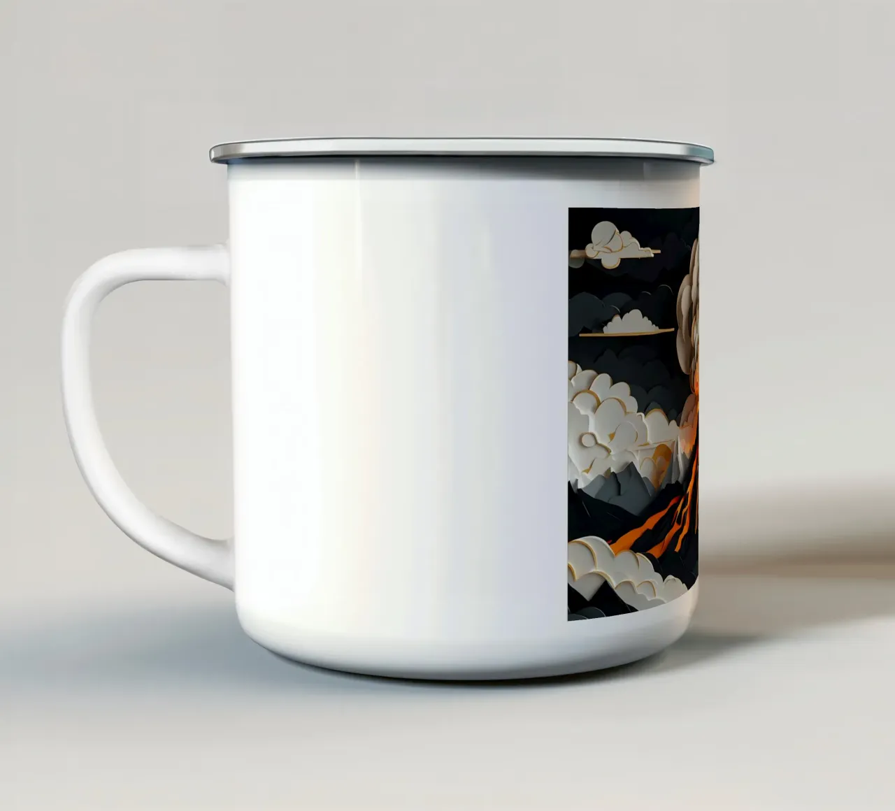 Furia vulcanica: un'eruzione con taglio di carta tazza in smalto da Artistic-shop