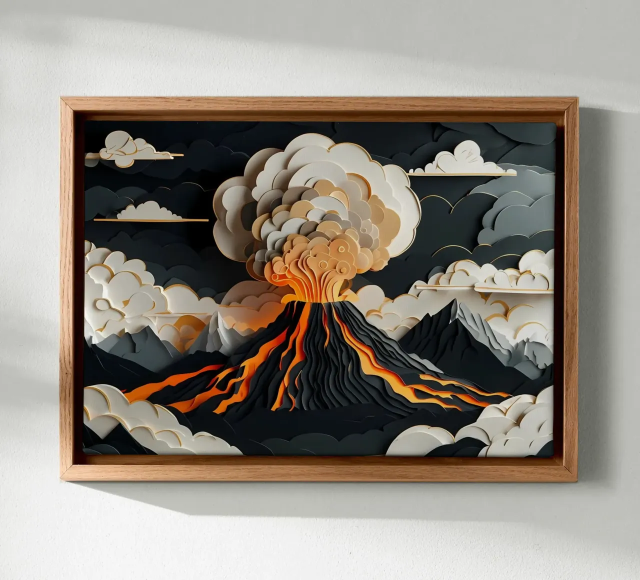 Furia vulcanica: un'eruzione con taglio di carta tela con Cornice a cassetta da Artistic-shop