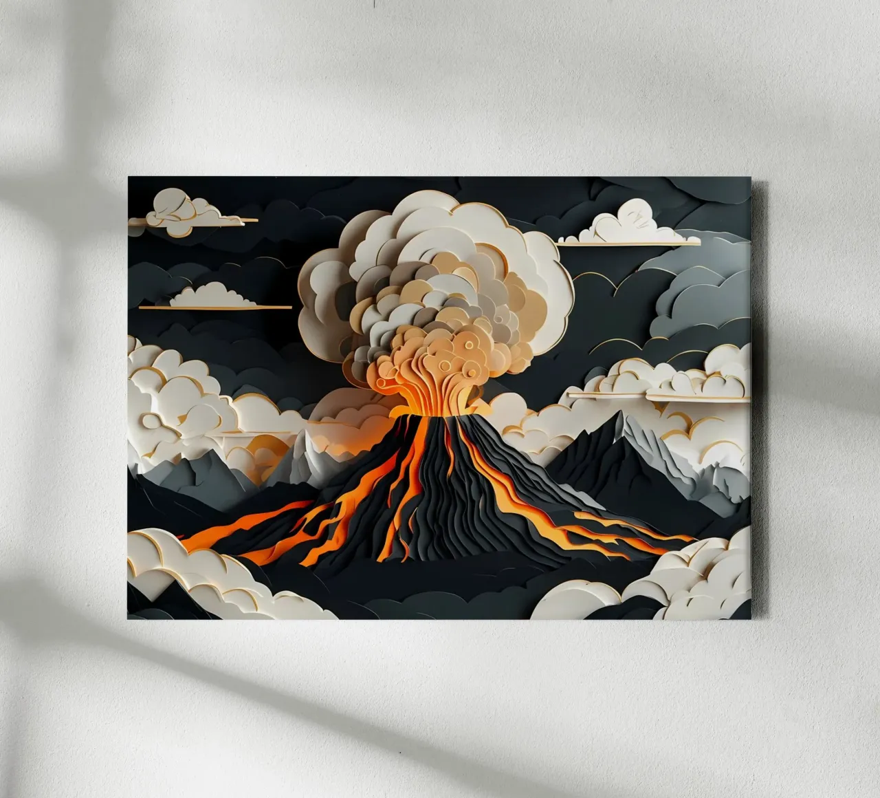 Furia vulcanica: un'eruzione con taglio di carta tela con Cornice a cassetta da Artistic-shop