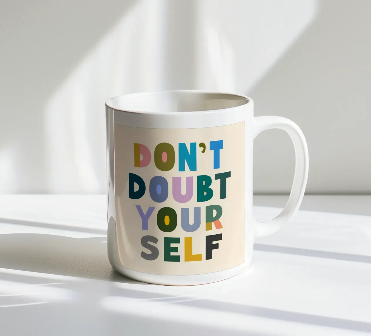 Don't Doubt Yourself - Colorful Typography ceramic mug by inspirational quote