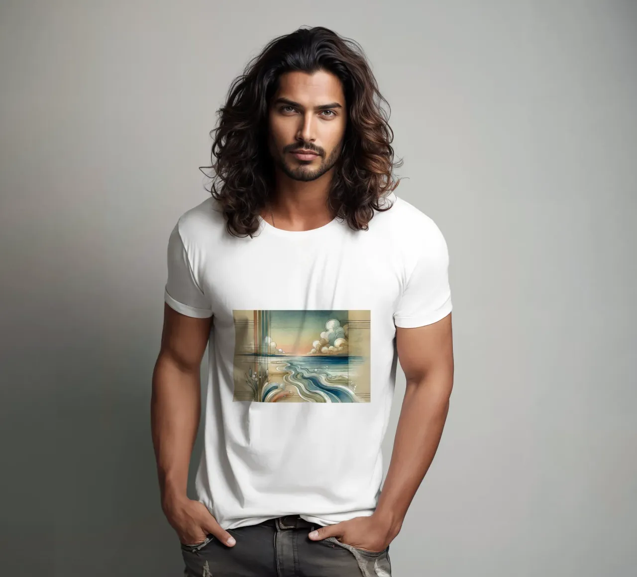 Abstracte kustschemering in art deco t-shirt van Chromatic Fusion Studio