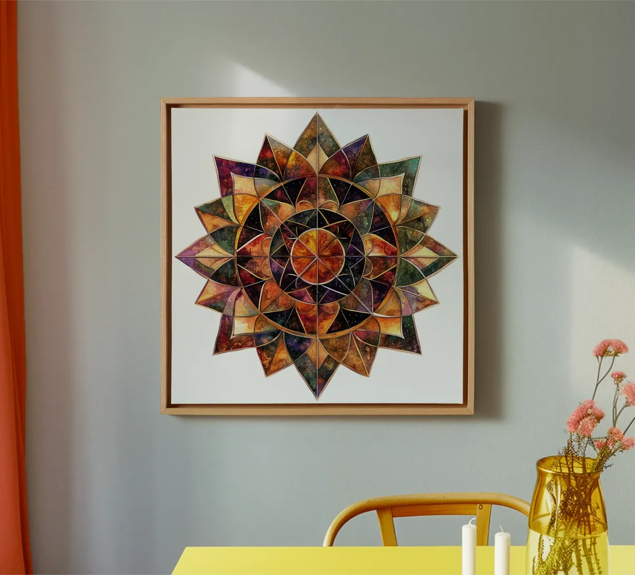 Herbst-Mandala Leinwand mit Schattenfugenrahmen von Spiritual Touch