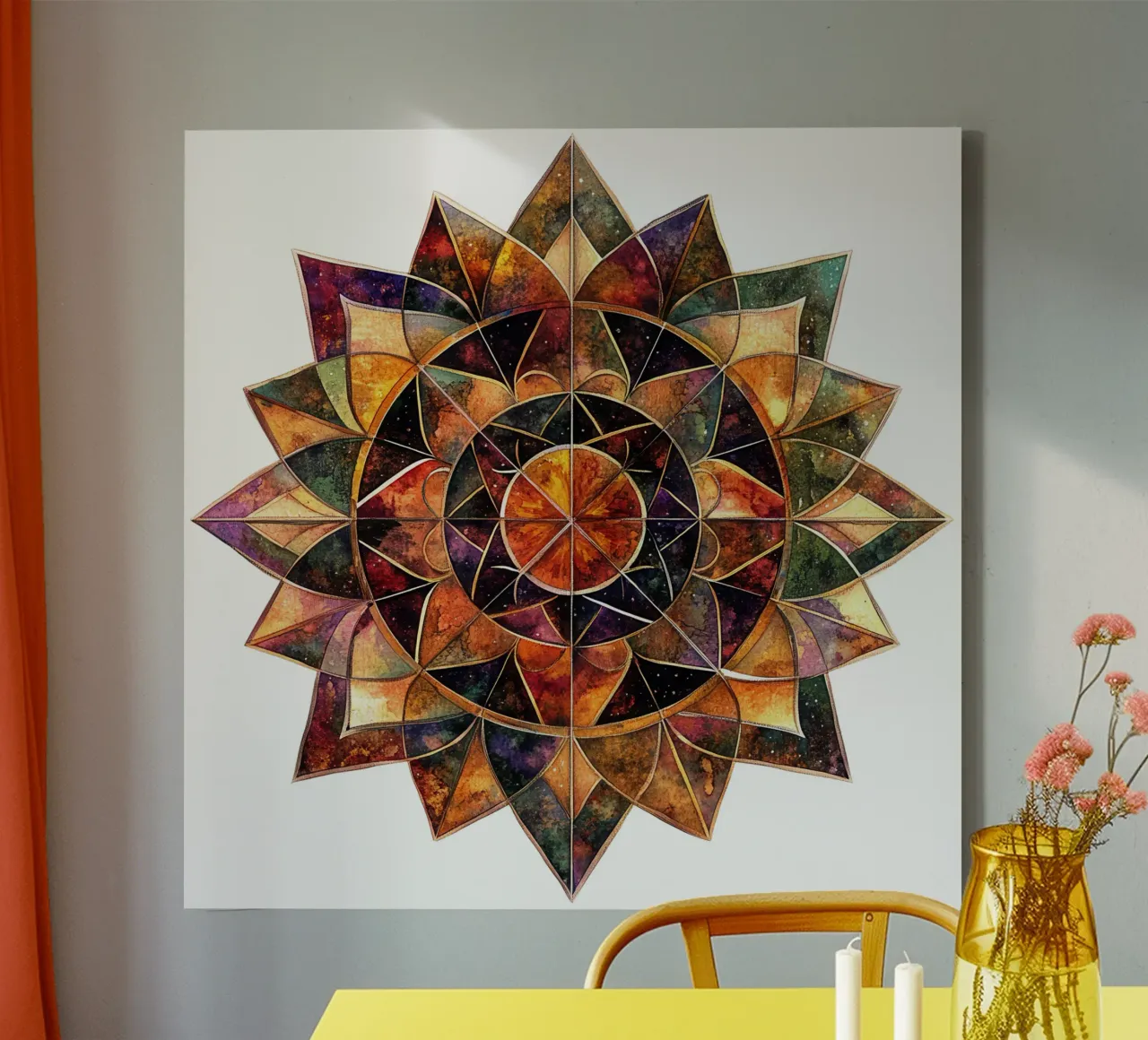 Herbst-Mandala Leinwand mit Schattenfugenrahmen von Spiritual Touch