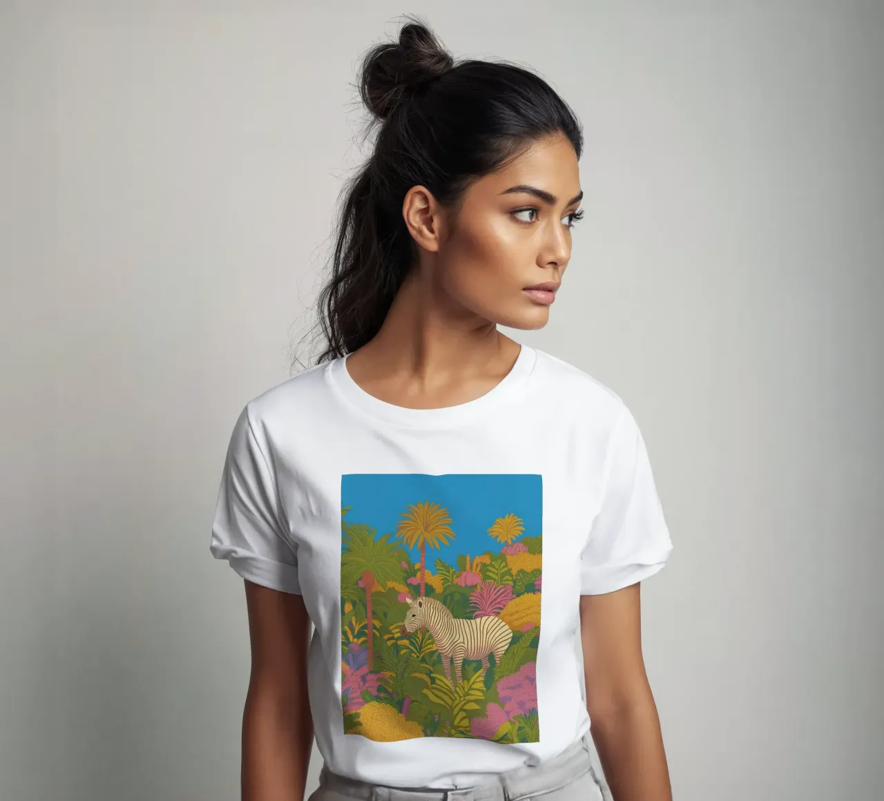 Colorful Zebra Tropical Jungle Plants Palm Tree Safari t-shirt by Kaji