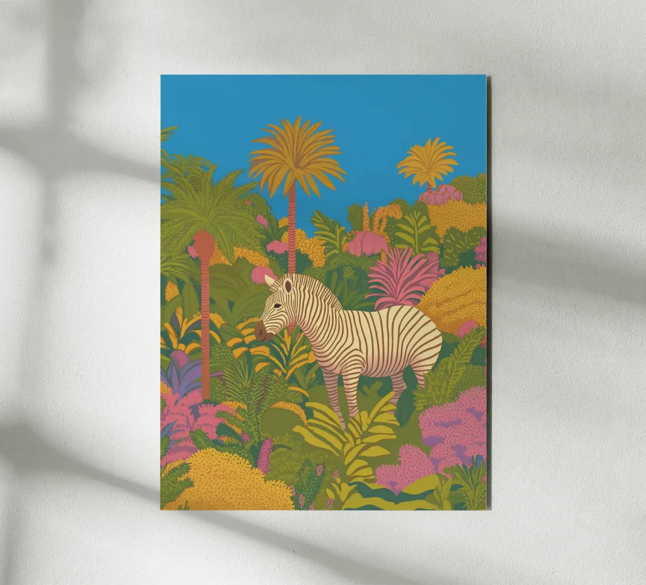 Colorful Zebra Tropical Jungle Plants Palm Tree Safari alu-dibond by Kaji