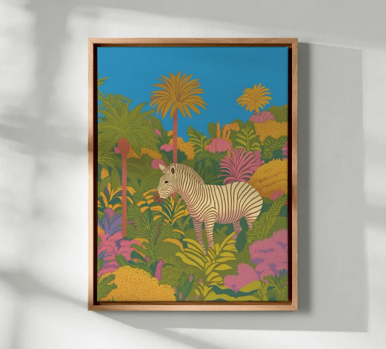 Zebra colorata Giungla Tropicale Piante Palme Safari tela con Cornice a cassetta da Kaji