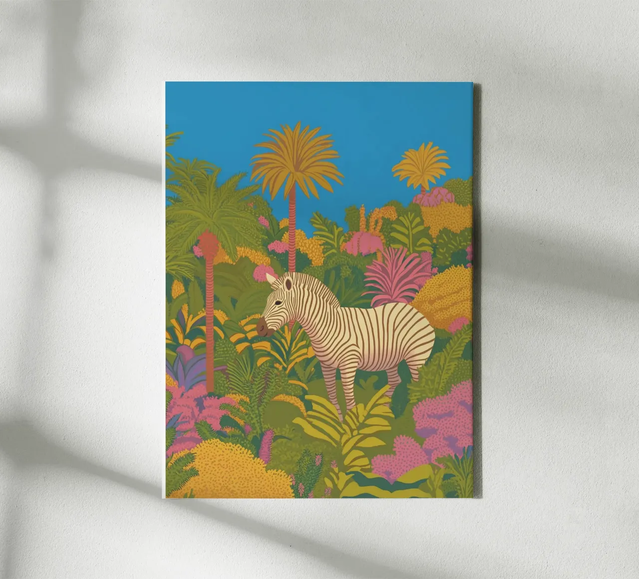 Zebra colorata Giungla Tropicale Piante Palme Safari tela con Cornice a cassetta da Kaji