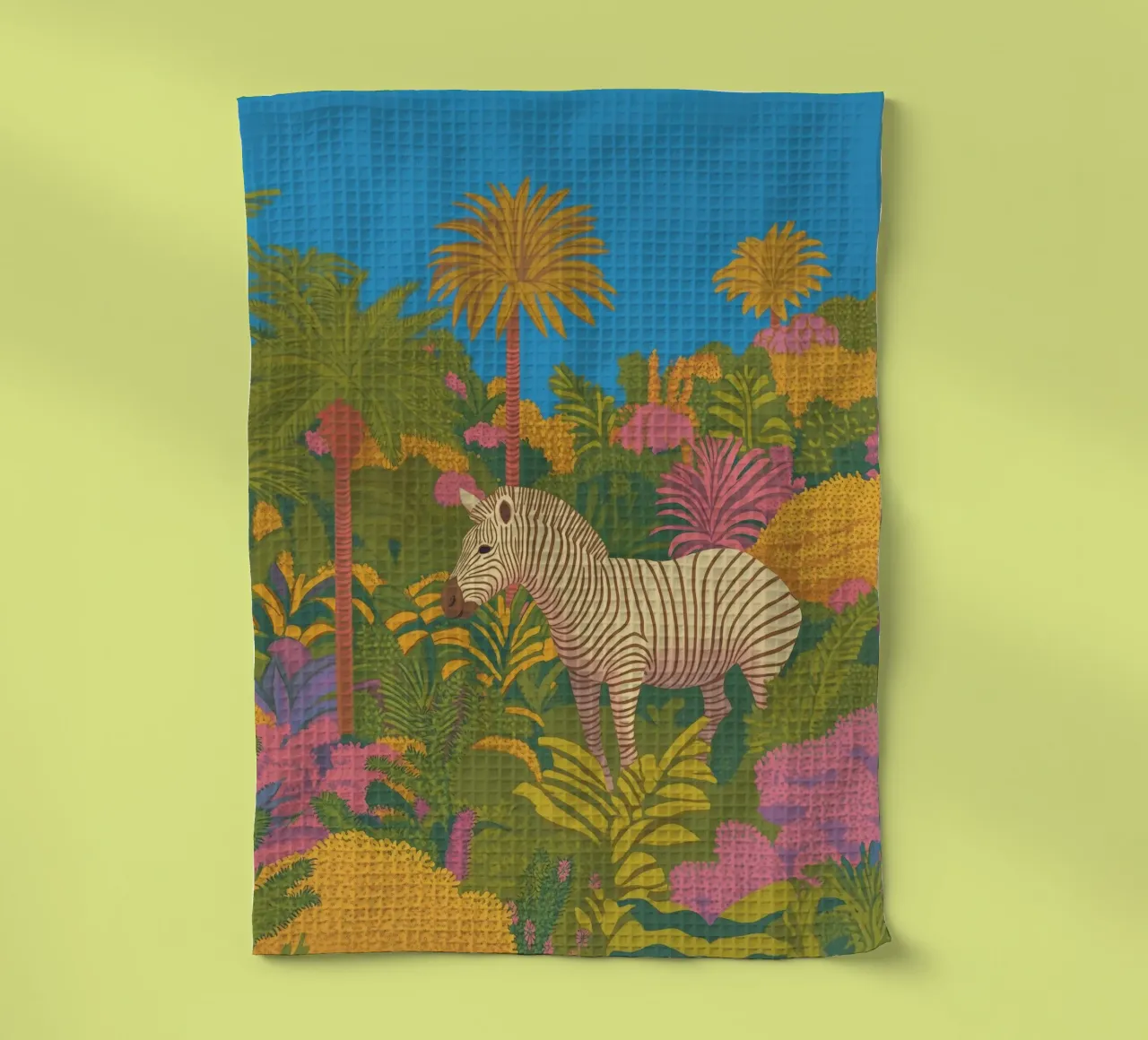 Colorful Zebra Tropical Jungle Plants Palm Tree Safari tea towel by Kaji