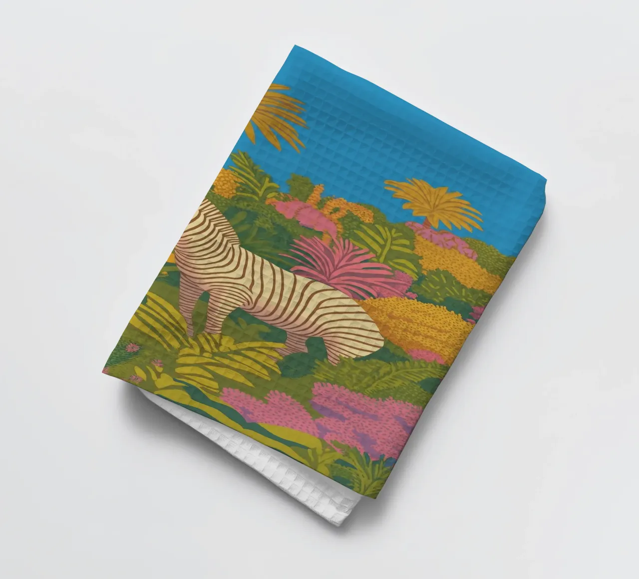 Colorful Zebra Tropical Jungle Plants Palm Tree Safari tea towel by Kaji