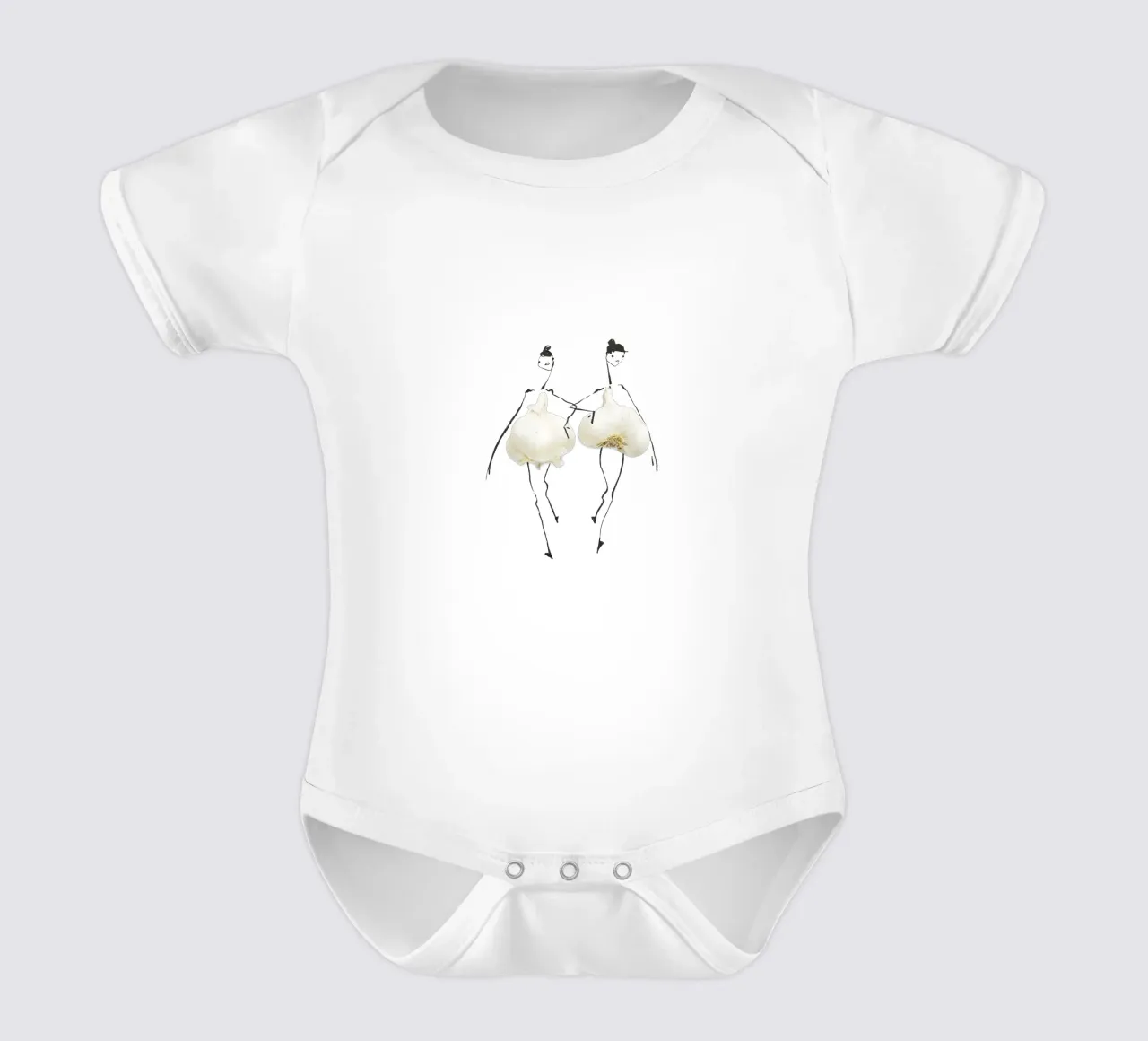 Garlic Duo short-sleeve baby romper by Gretchen Roehrs